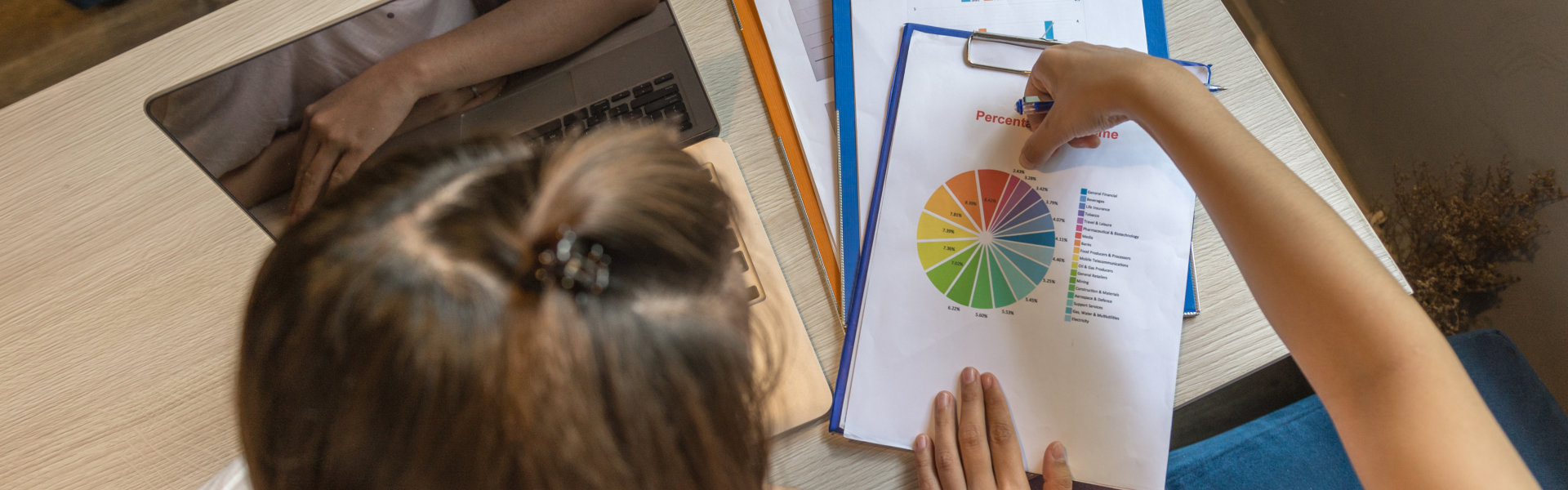 Woman looking at the pie chart result