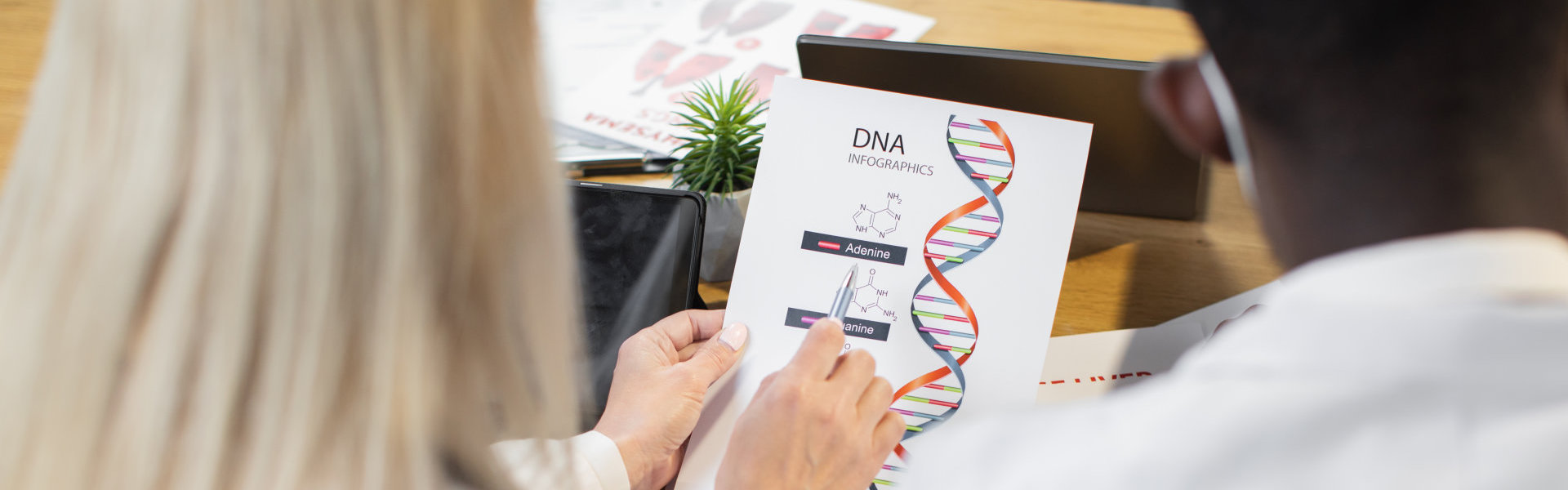 Woman looking at DNA test